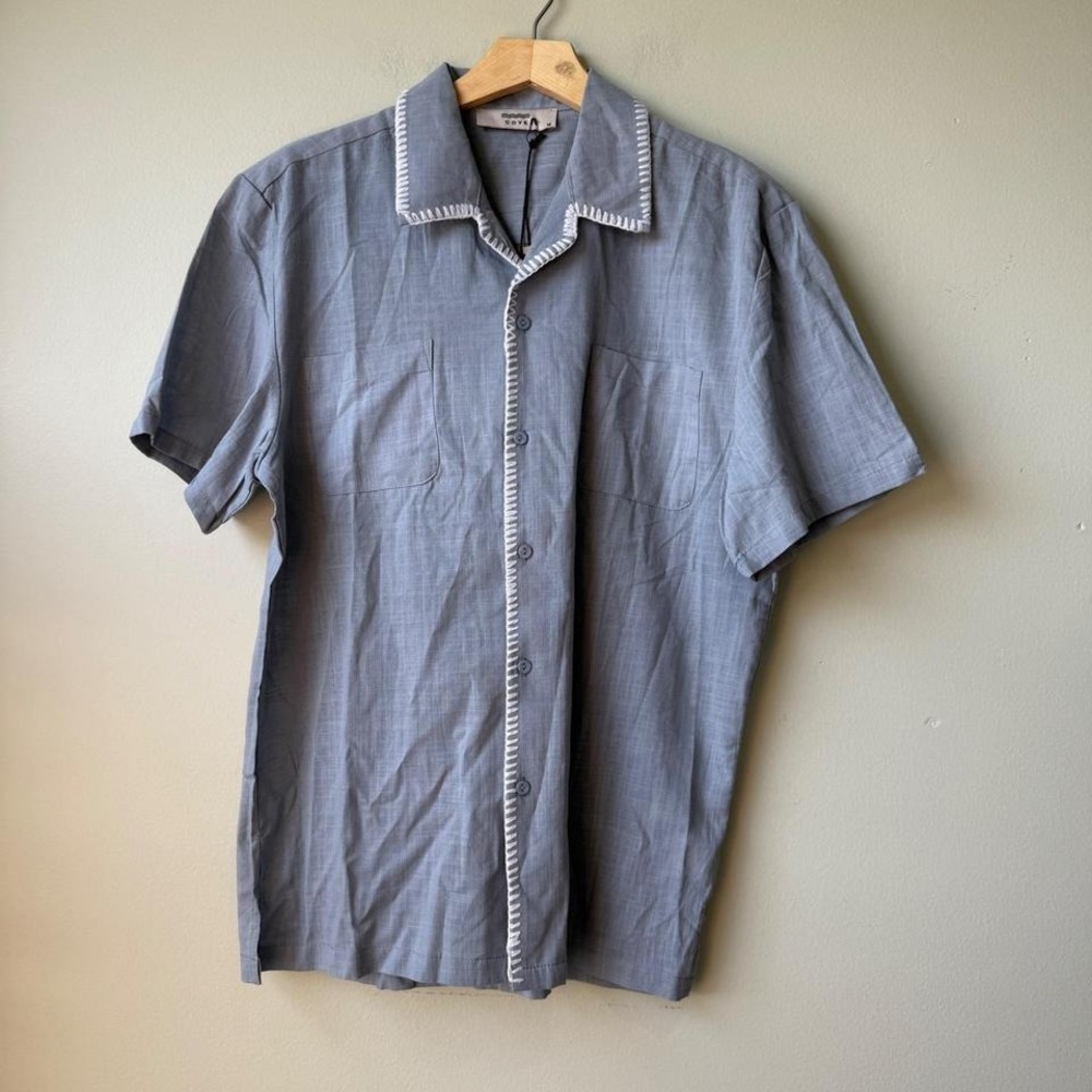 Cove Mens Blue Short Sleeve Camp Shirt with White Trim - Size‎ M